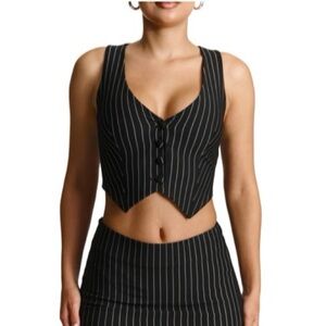 Naked Wardrobe Black Pinstripe Vest Top only Size L